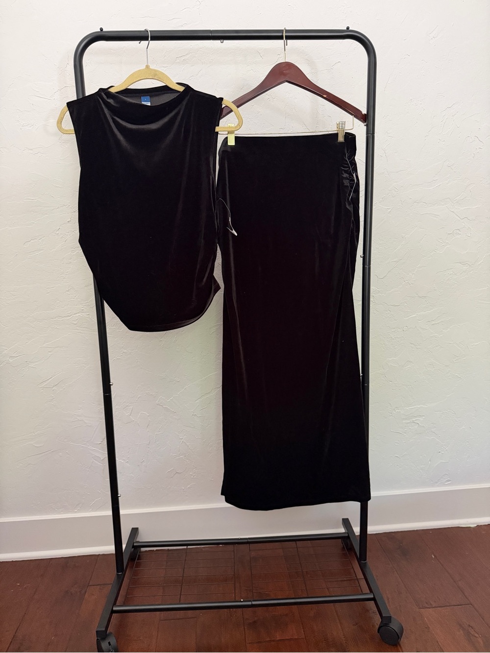 Old Navy Black Velvet Two-Piece Set - Sleeveless Top & Maxi Skirt